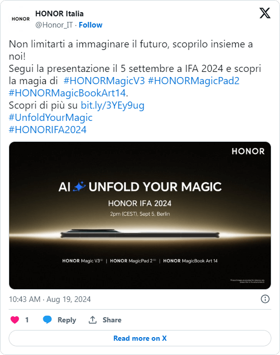 Honor Magic V3 annuncio IFA su X